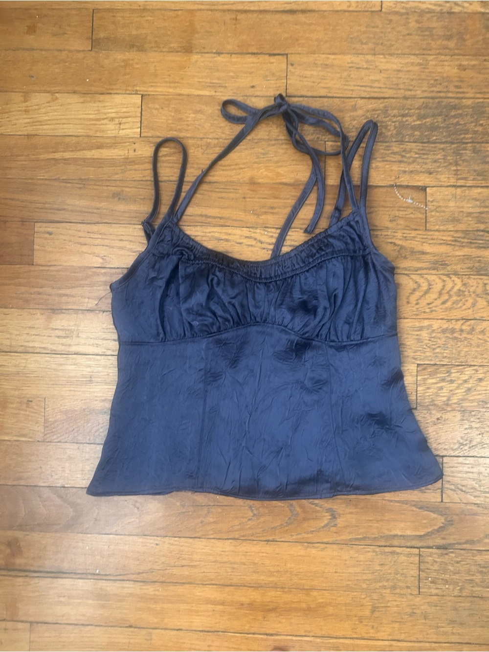 New Free People Navy Satin Soren top